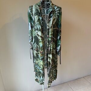 Studio F open front viscose kimono tropical print 3/4 sleeve knee length SZ 4